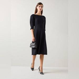 LK Bennett Lemoni Black Crepe Fit and Flare Dress - Size US 12